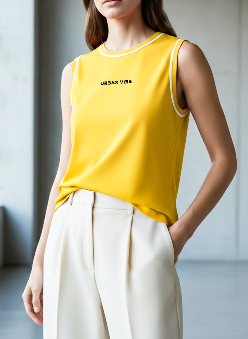 Selecta Now Ladies Sleeveless Cotton T-Shirt Yellow Breathable Contrast Piping Tank Top Soft Stretchable Women’s T Shirt - Image 1